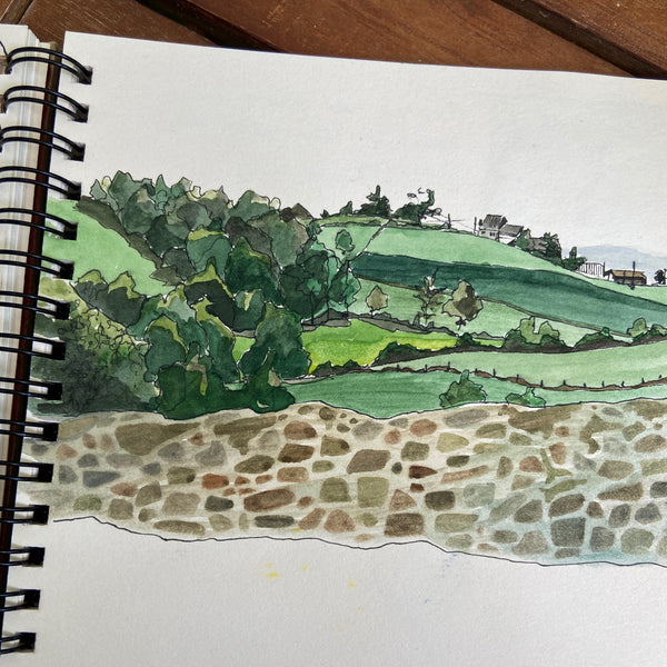 Watercolour painting of French countryside