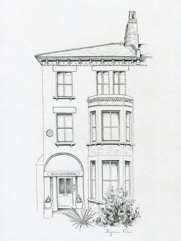 Graphite pencil drawing of house by Suzanne Pink