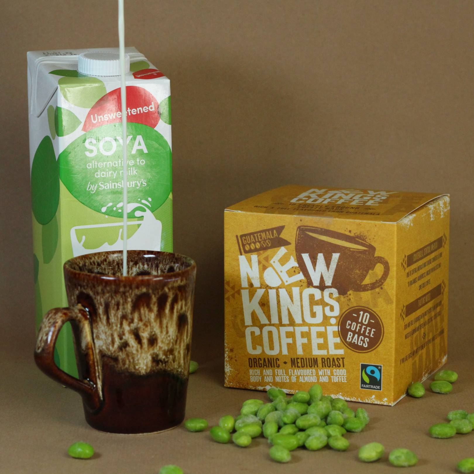 Sainsbury's oat milk with New Kings Coffee Bags
