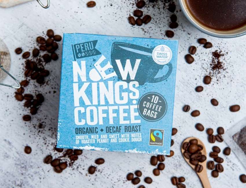 New Kings Coffee Decaf Roast with coffee beans