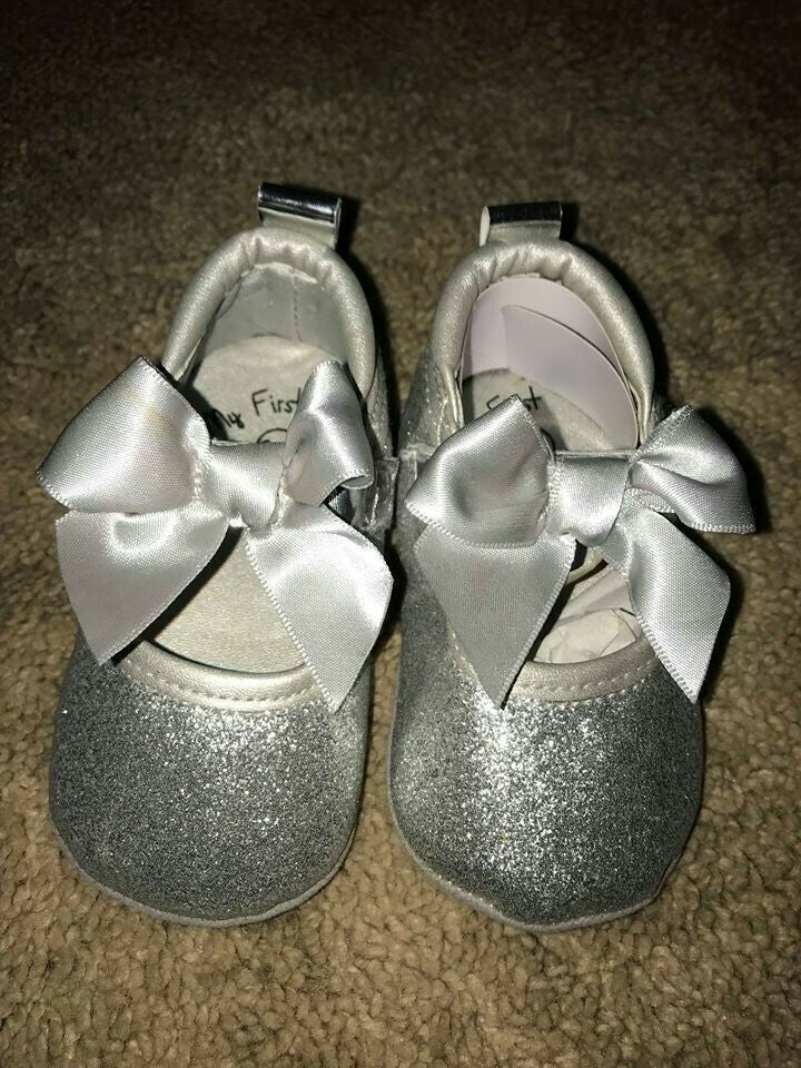 silver glitter baby shoes