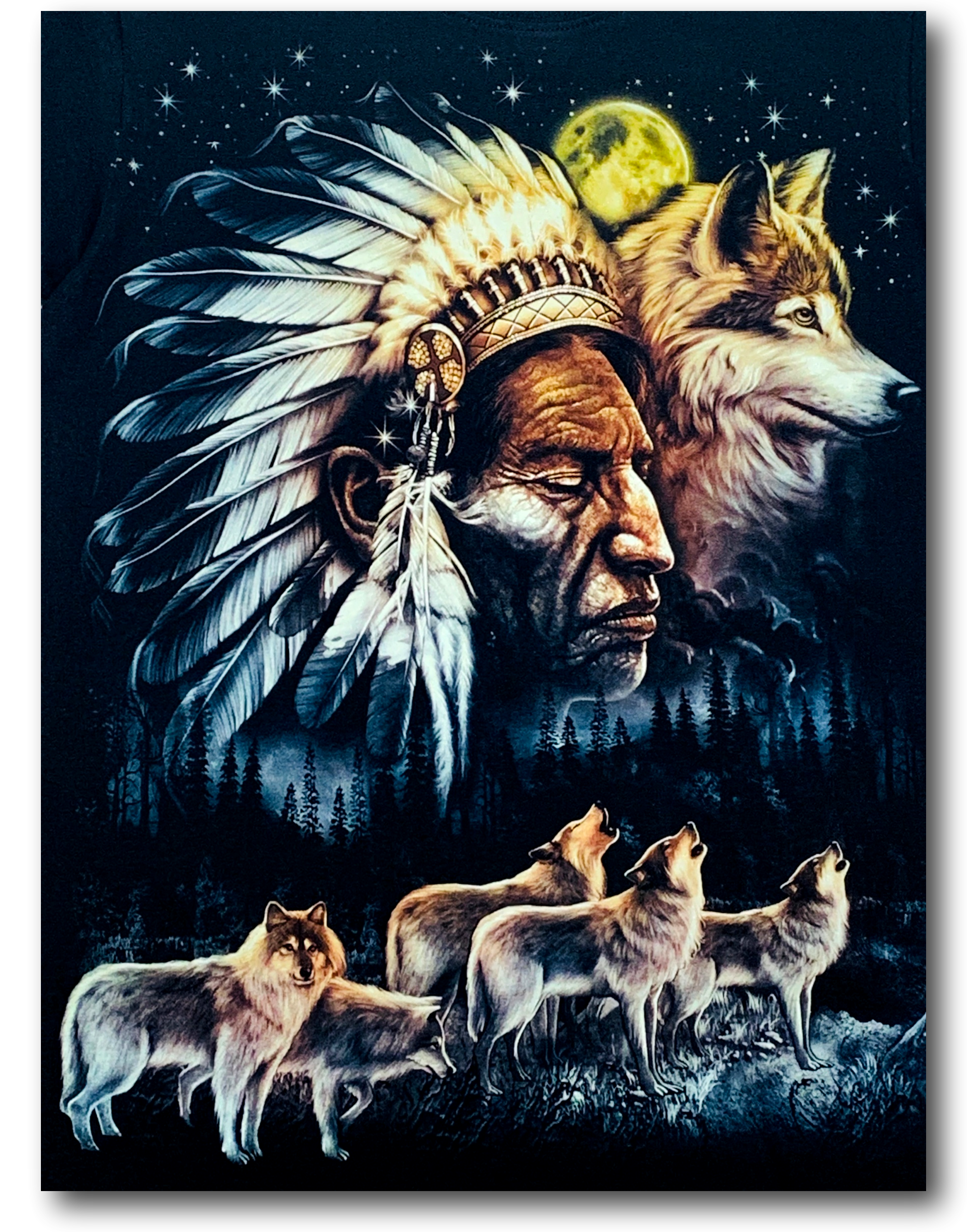 Native Indian Moon and Wolf Glow in the Dark HD Rock Chang T-Shirt –  DozenTees_Online
