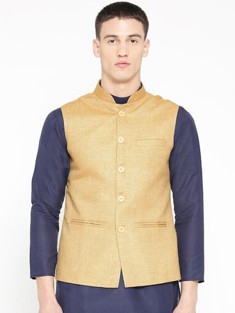 Foam colour Men's Woven Jute Line Blend Over Kurta Jacket Ethnic Style And Formal Wear Base Coat