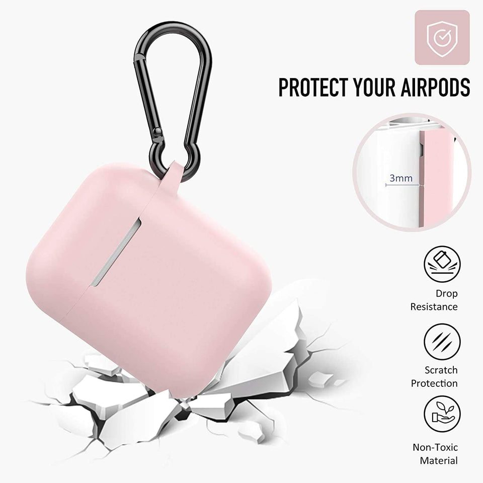 Silicone Shock Proof Protection Sleeve Skin / Tough Cover Case Compatible with AirPods (2 & 1) /Case Cover for AirPods Wireless Headset Headphones Earphone (Baby Pink)