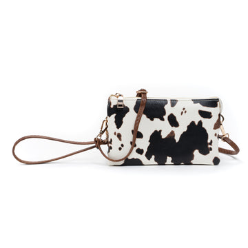 Riley 3 Compartment Crossbody/Wristlet Cow Print