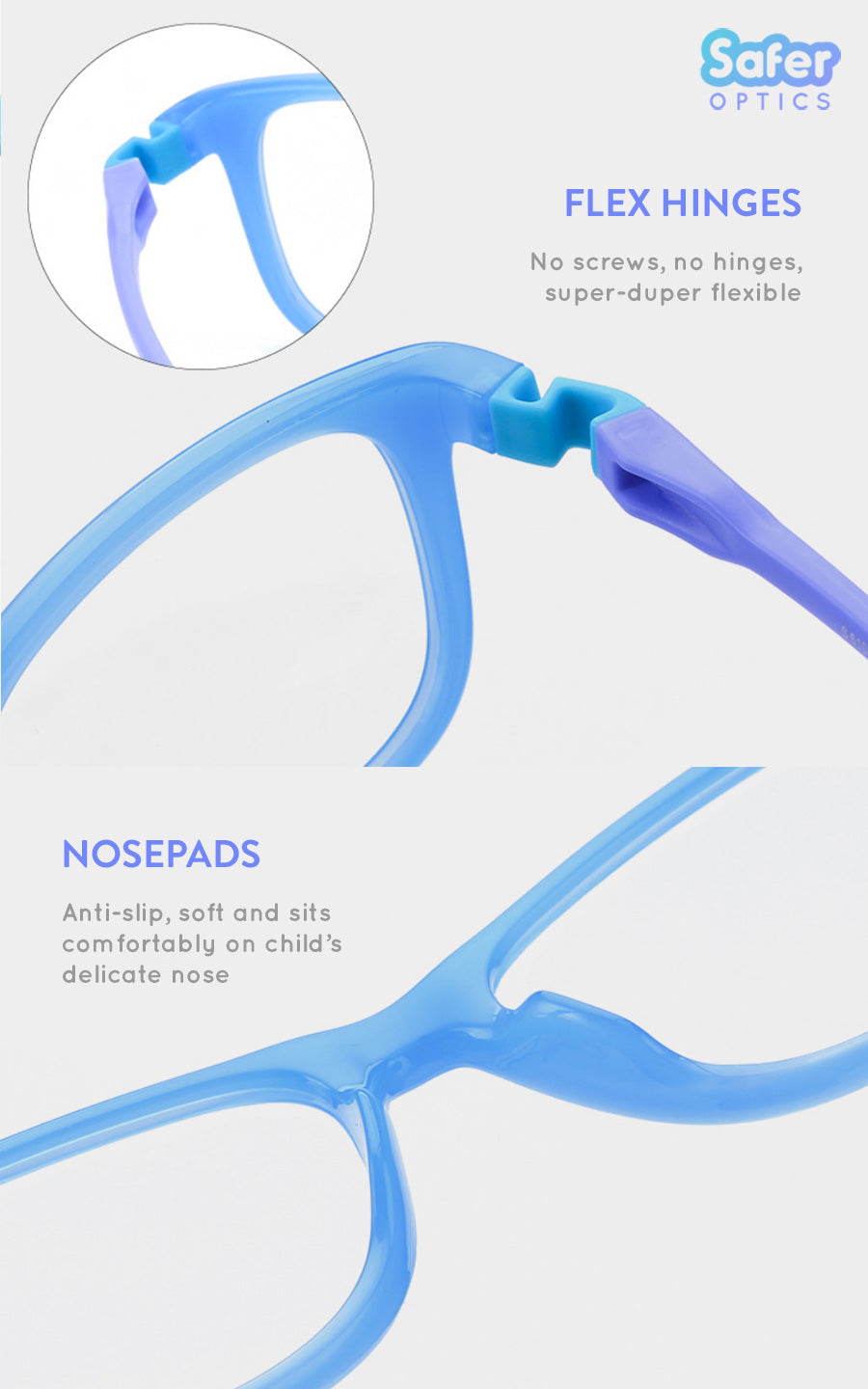 SaferOptics Kids Anti Blue Light Flex Eyewear - Frame Features