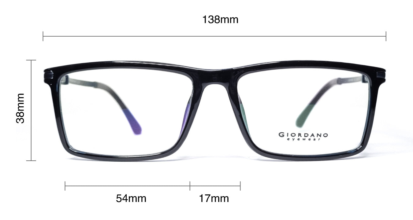 Giordano Eyewear size measurements - SaferOptics anti blue light