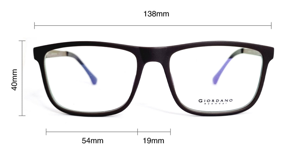 Giordano eyewear men size measurements