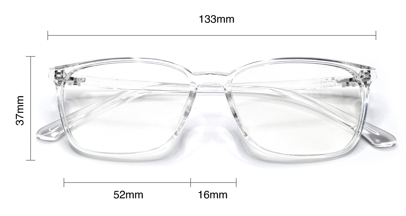 SaferOptics anti blue light glasses size measurements