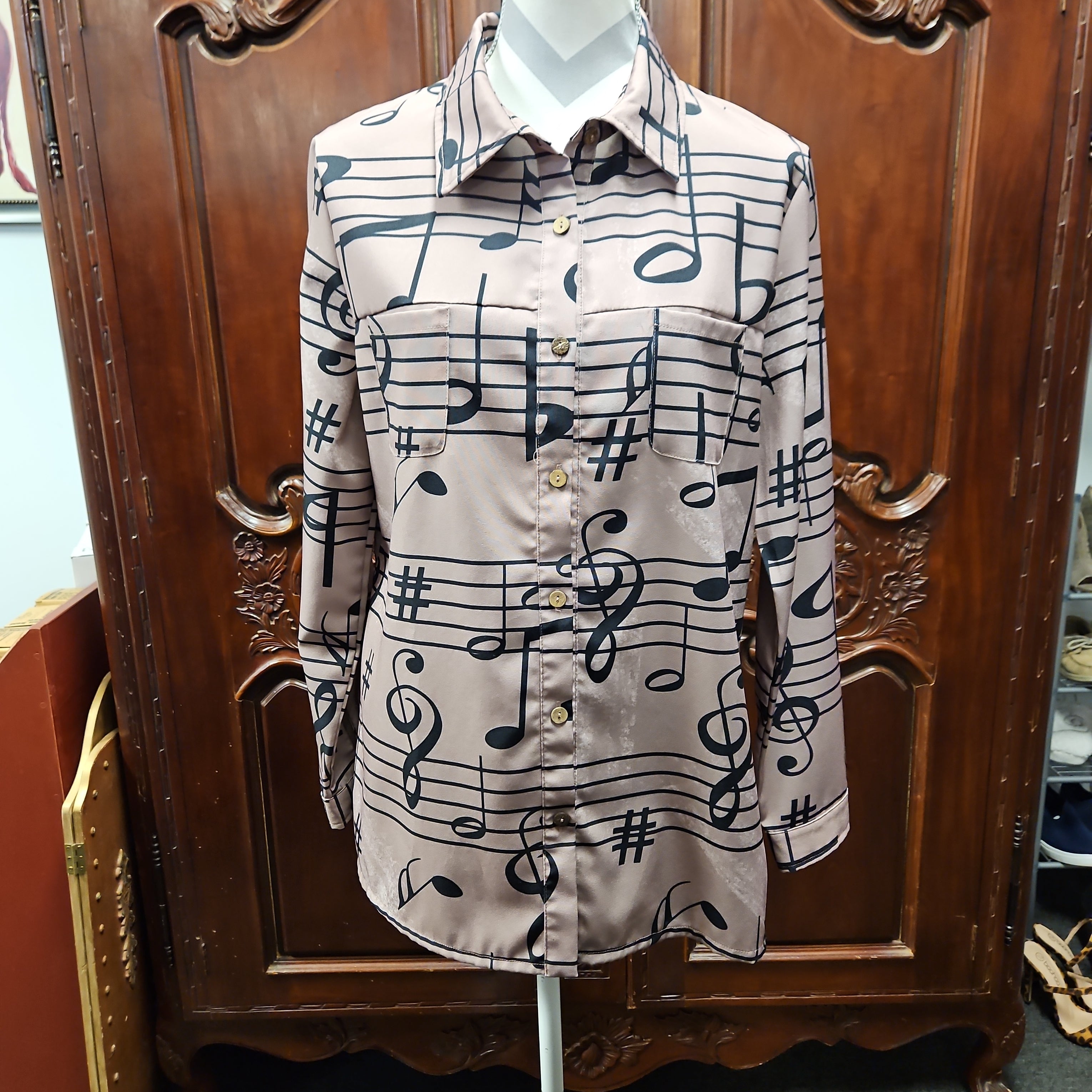 Music Notes Button Up Blouse image