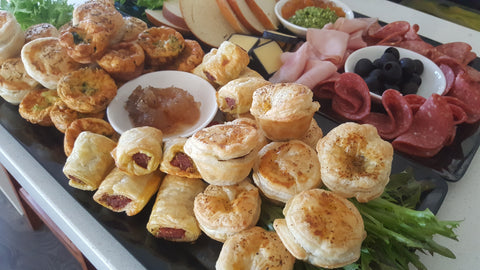 Platters of Georgian Mince Pies, Chorizo Sausage Rolls and Cajun Mini Quiches