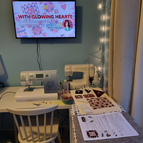 Image of Spack Craft's sewing space with the tutorial on screen ready to go