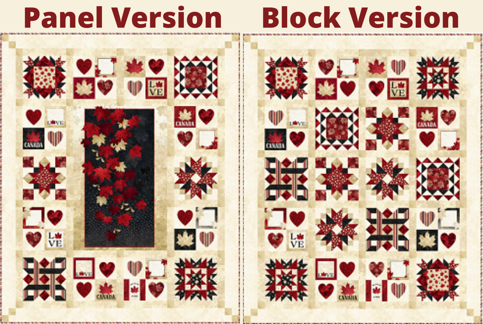 Image of panel and block version of With Glowing Hearts quilt pattern