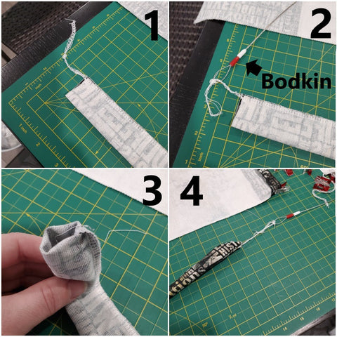 Turning the strap handles with a flexible bodkin