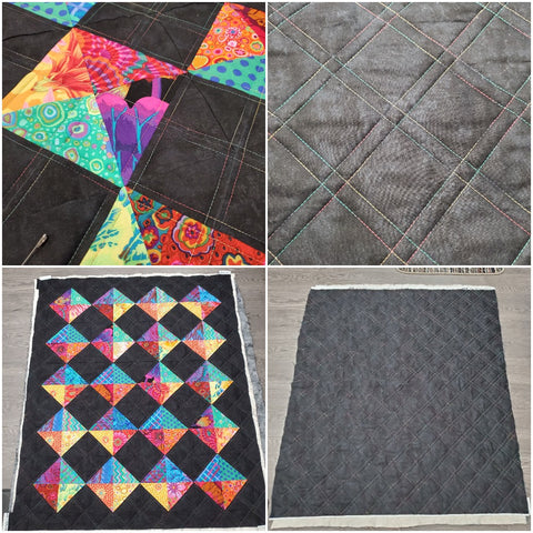 Collage image showing front and backside quilting