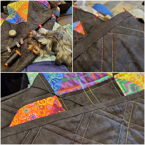 Collage image of binding the quilt