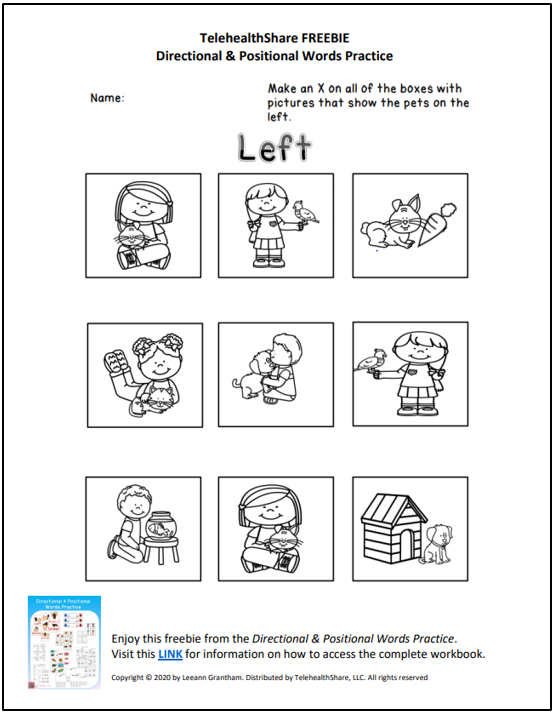 FREE Directional and Positional Word Practice Worksheet (Left
