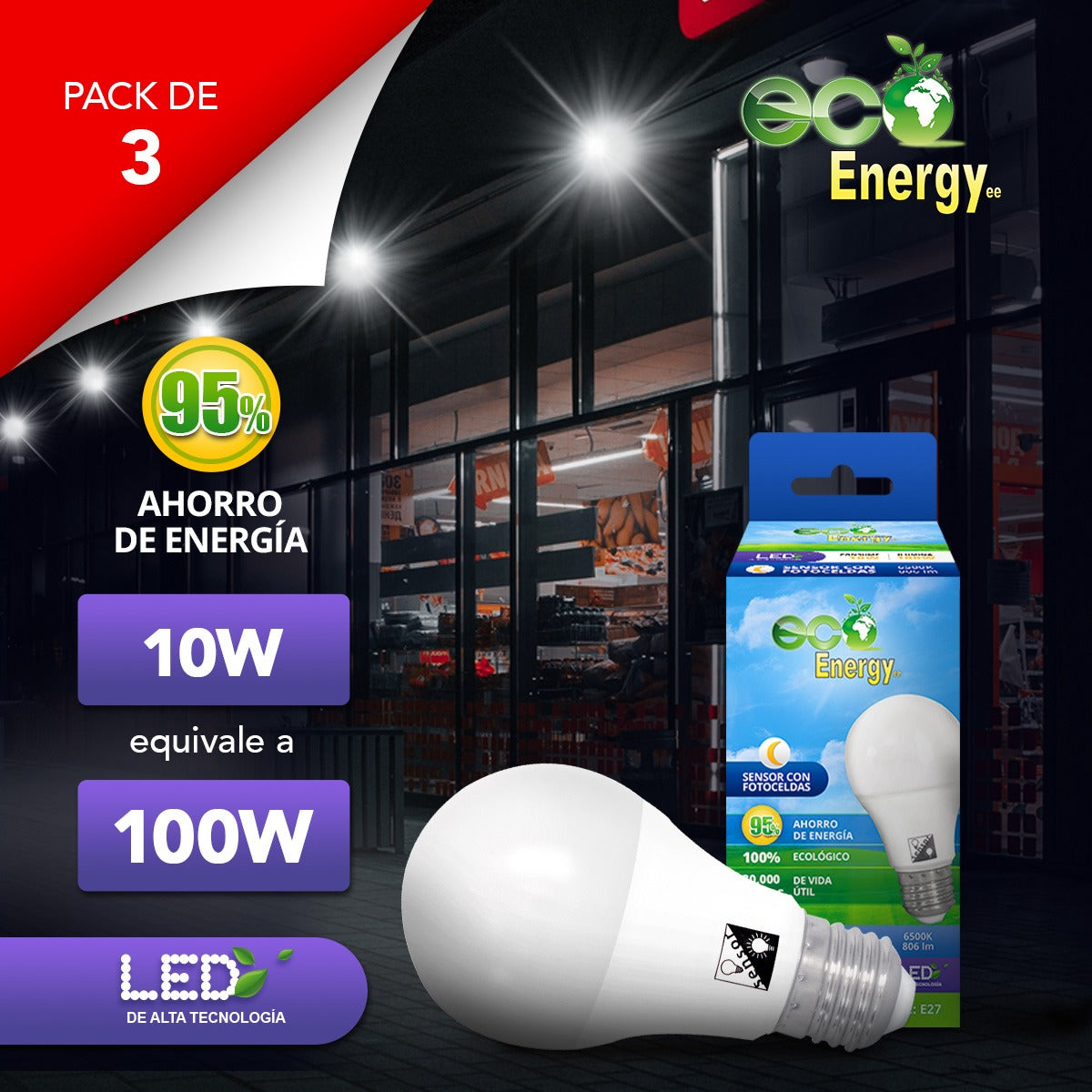 Foco LED con sensor de movimiento, 10 W Steren Tienda e