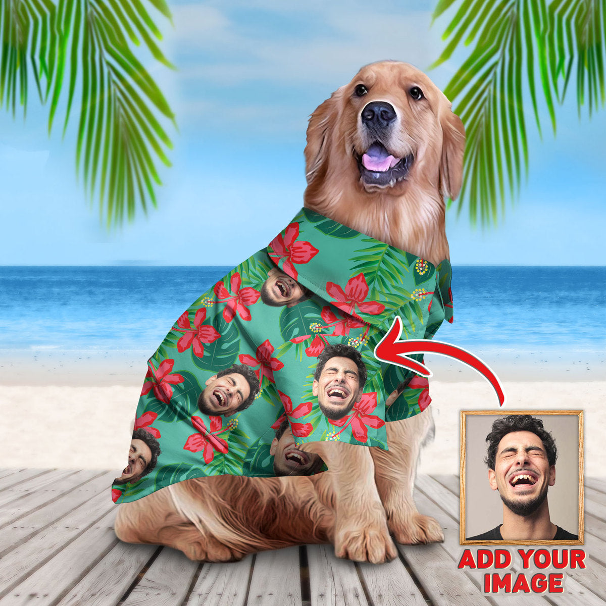 Image of Custom Hawaiian Shirt For Pet Red And Green Pattern IMAGE % A% 