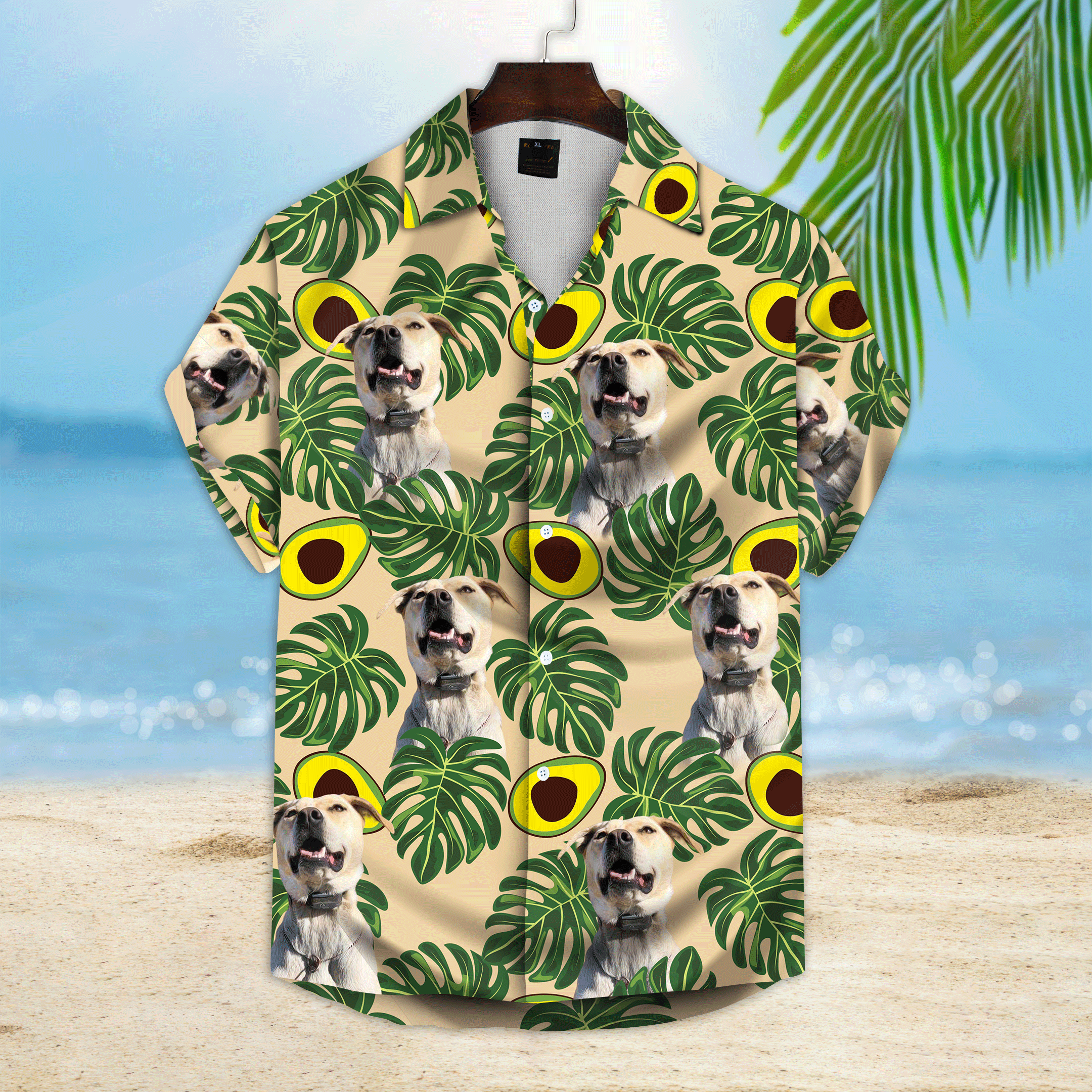 Image of Custom Avocado & Leaves Pattern Short-Sleeve Hawaiian Shirt (Lemon Zest Color)