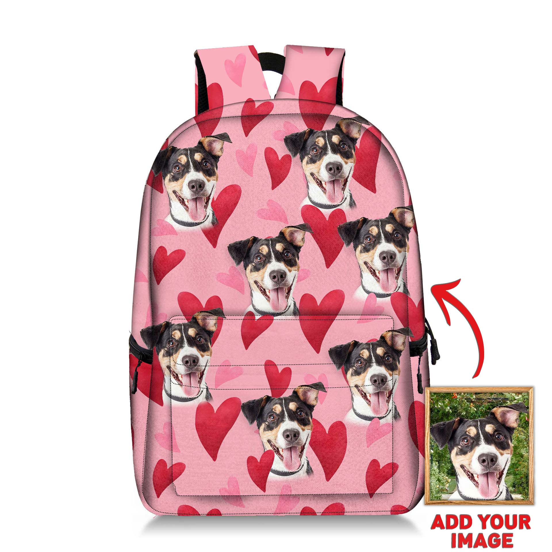 Image of Heart Shape Custom Backpack Gift For Pet Lovers ,,,,, ADD YOUR IMAGE 