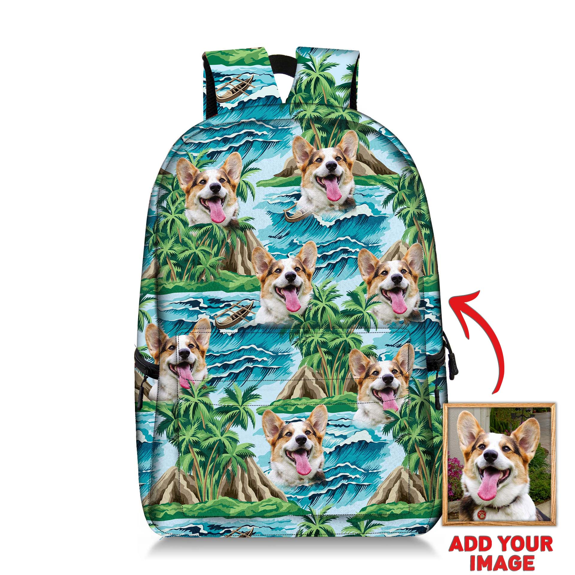 Image of Palm Island Custom Backpack Gift For Pet Lovers  'ADD YOUR IMAGE 