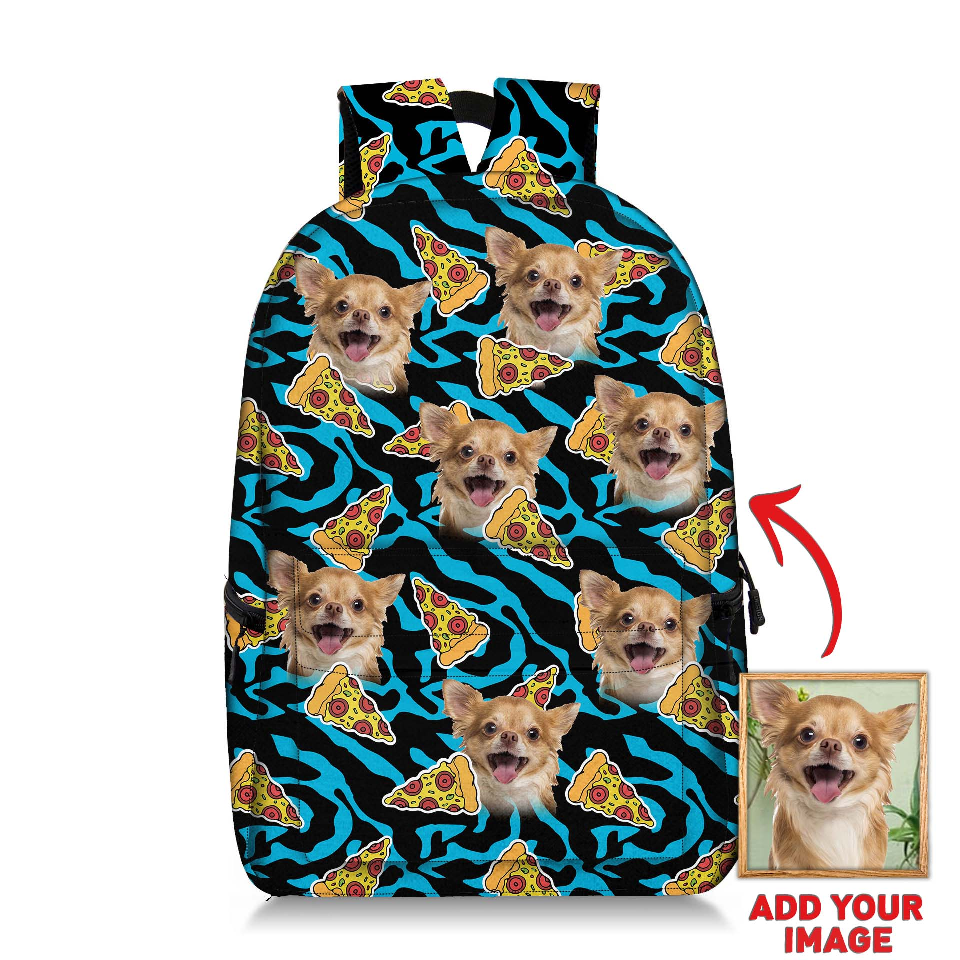 Image of Pizza Shape Custom Backpack Gift For Pet Lovers  ADD YOUR IMAGE 