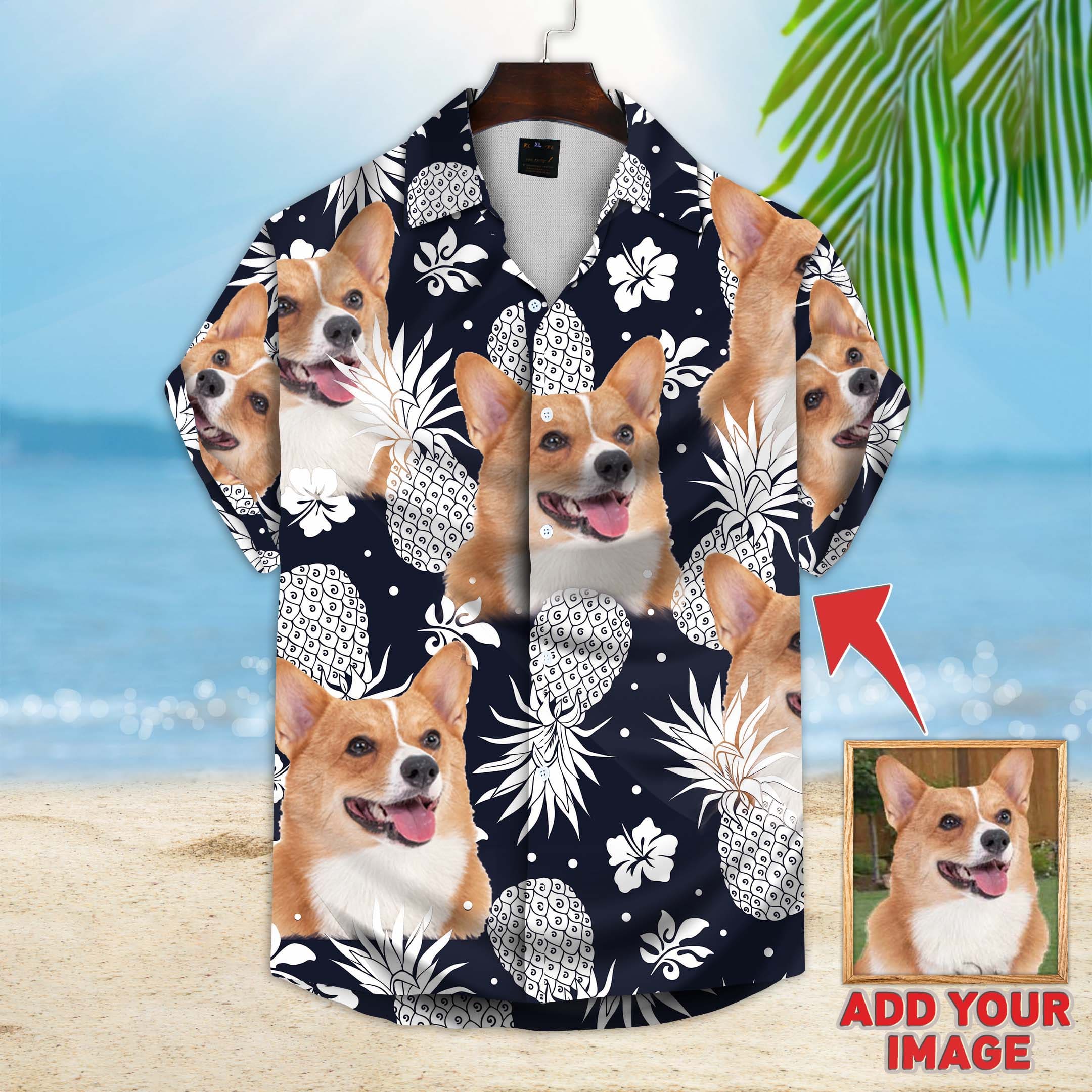 Image of Custom Pineapple Pattern Short-Sleeve Hawaiian Shirt (Dark Navy Color) ADD YOUR IMAGE o ! u A RB%%%%%M s A o oV0 o 2 LI o Lo 