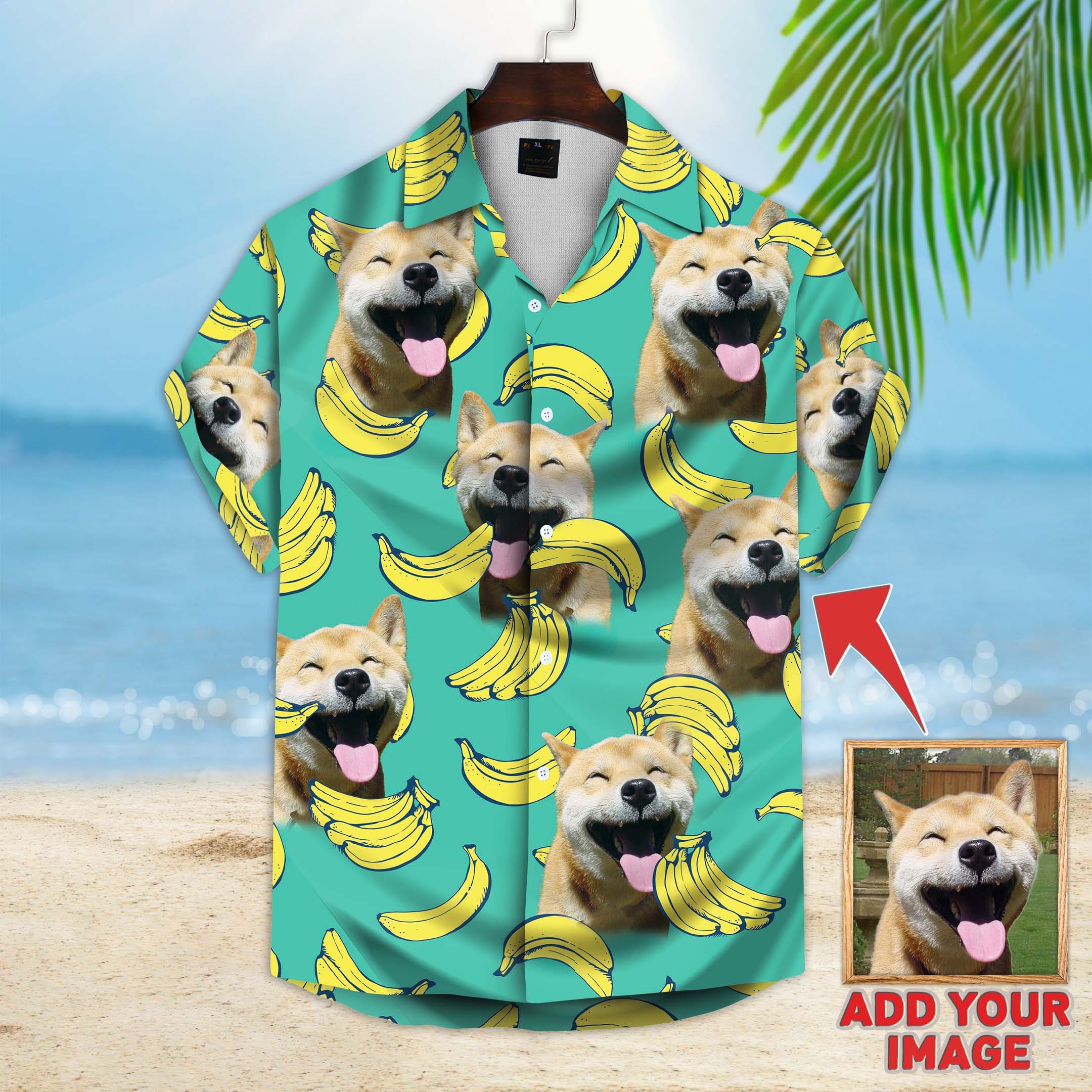 Image of Custom Banana Pattern Short-Sleeve Hawaiian Shirt (Mint Color)  IMAGE 