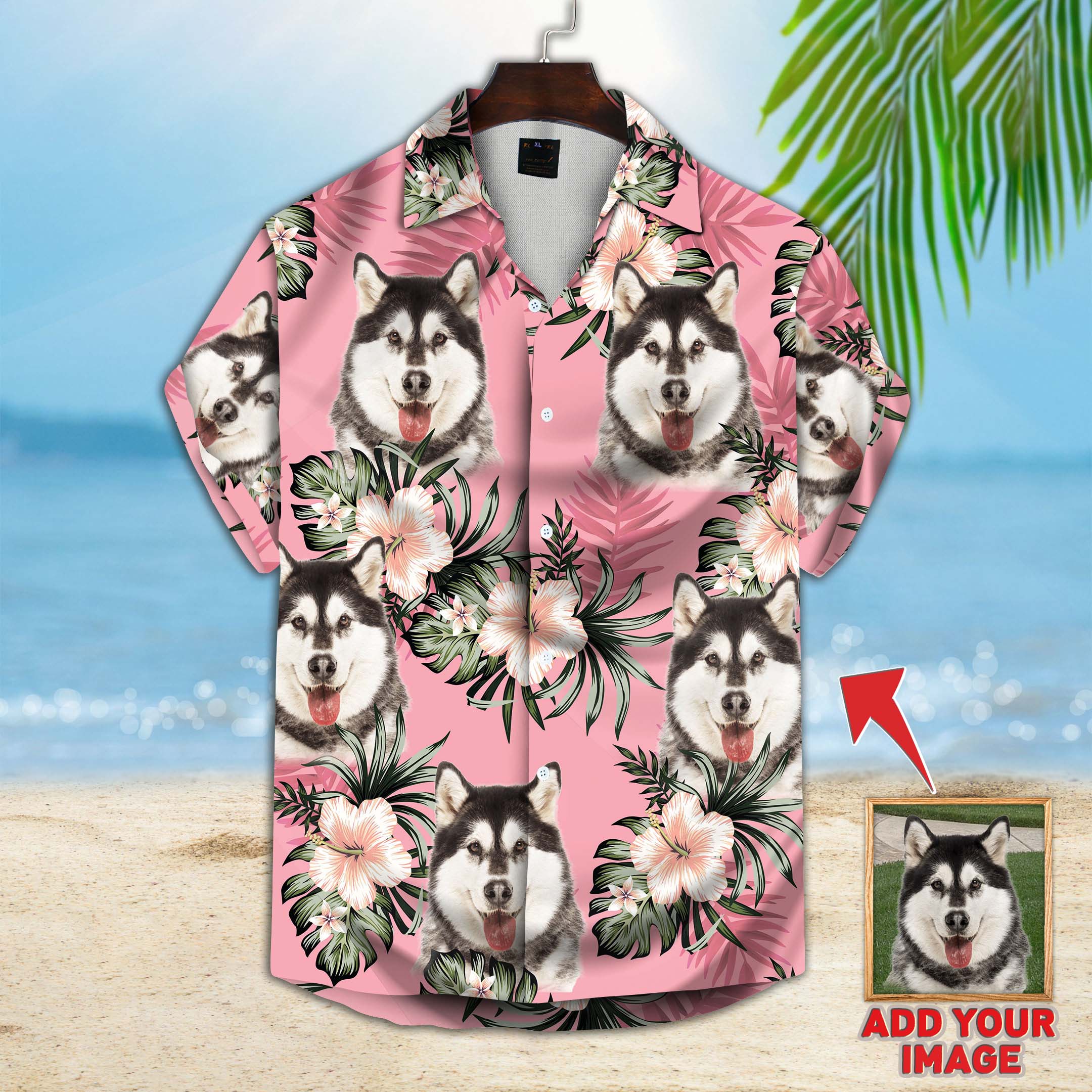 Image of Custom Flowers Pattern Short-Sleeve Hawaiian Shirt (Pink Color)  ADDYOUR : IMAGE 