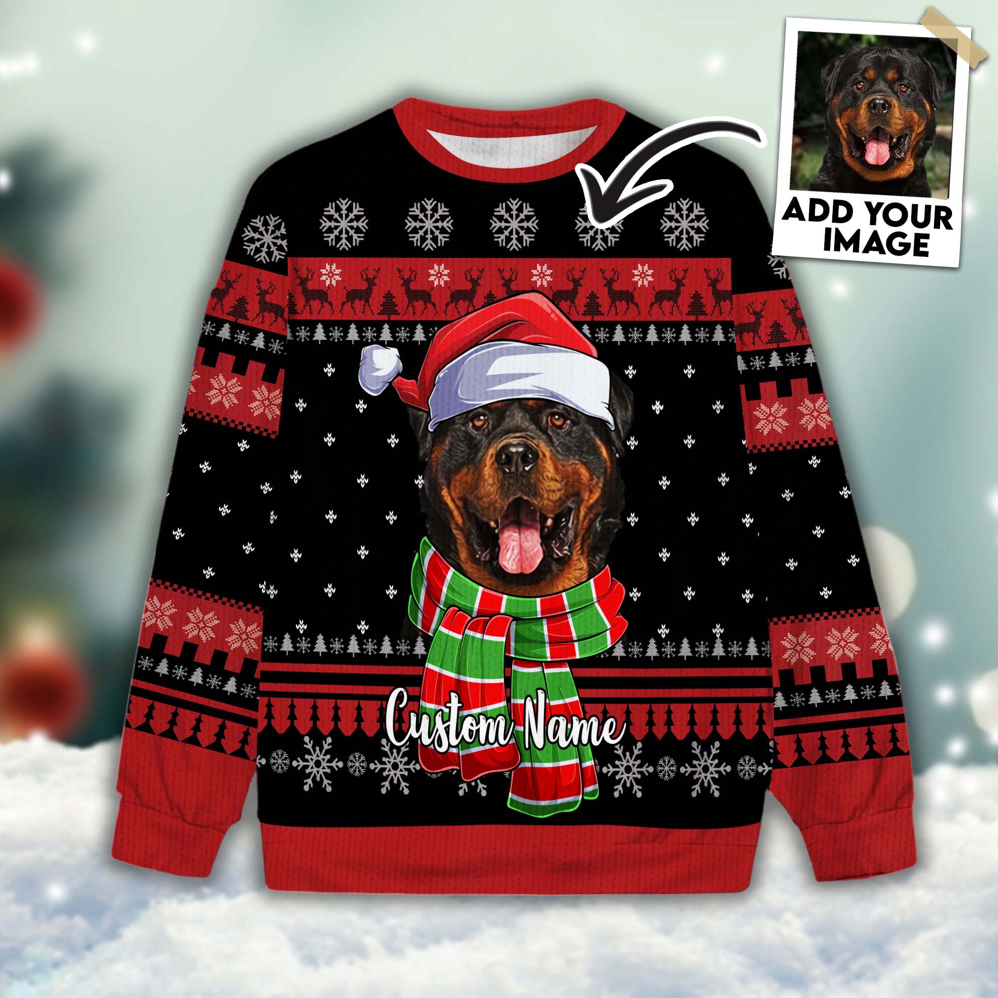 Image of Ugly Sweater All Over Print Custom Merry Christmas Black Color