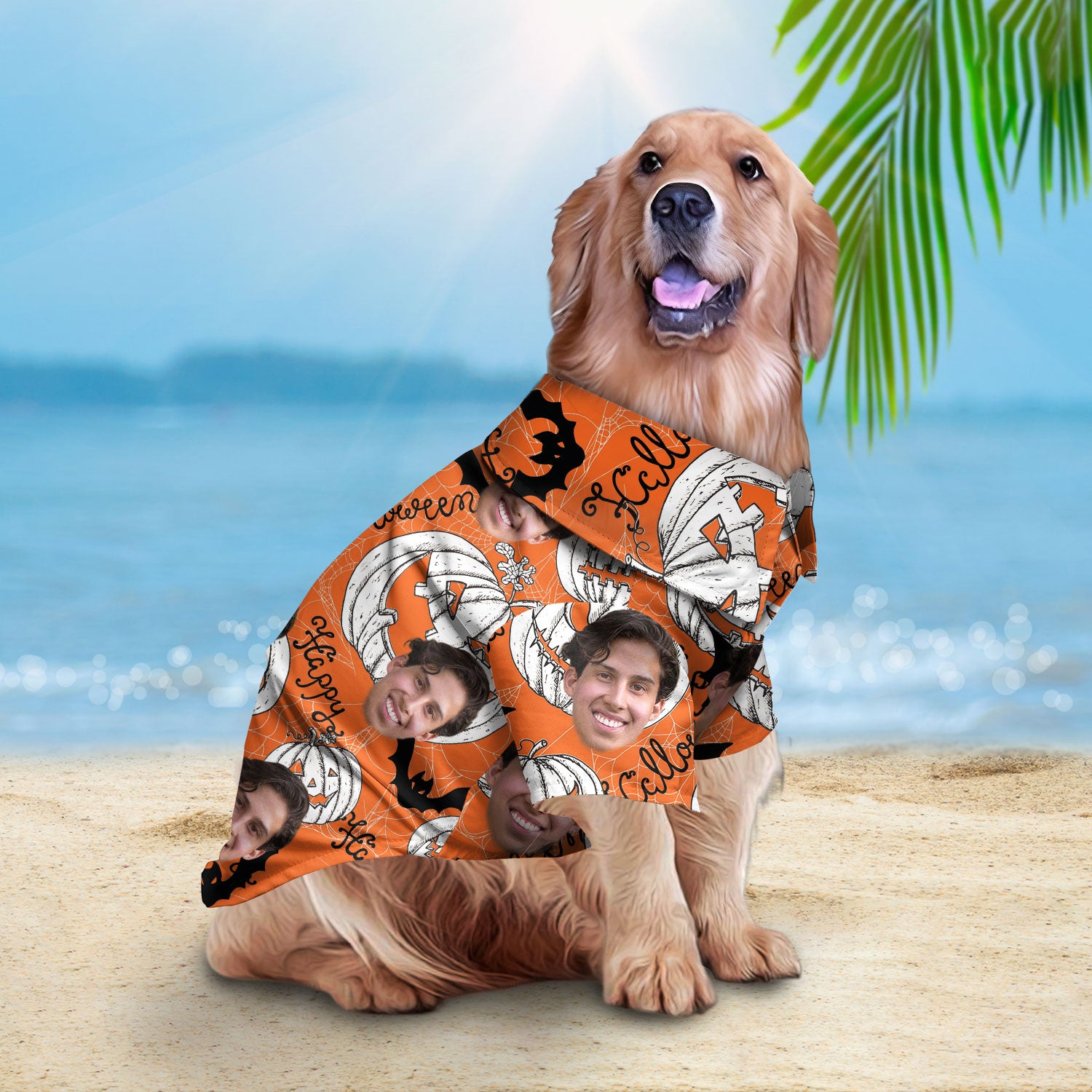 Image of Custom Halloween Shirt For Pet Pumpkin Pattern (Neon-Orange Color)