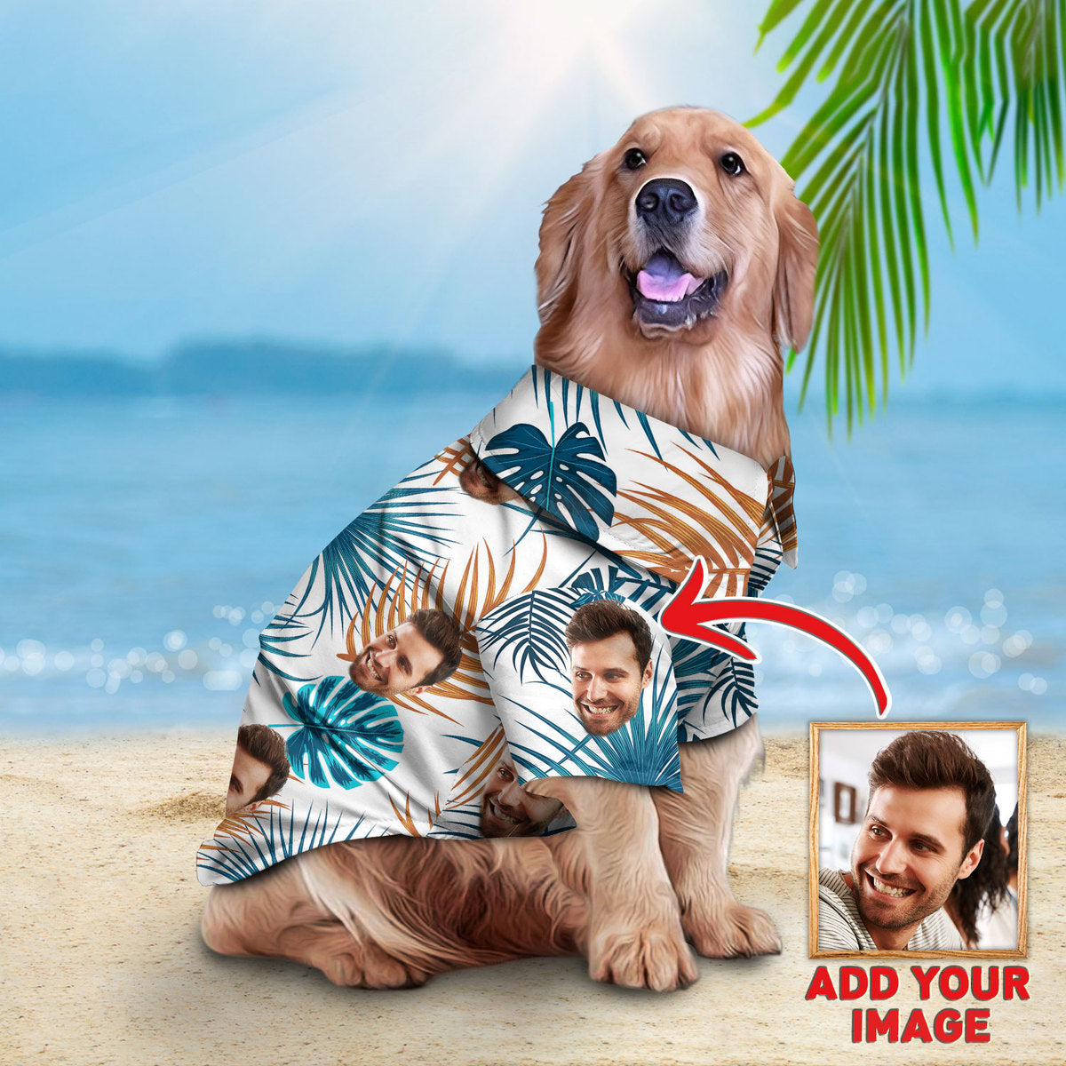 Image of Custom Hawaiian Shirt For Pet White Pattern ADD YOUR IMAGE 