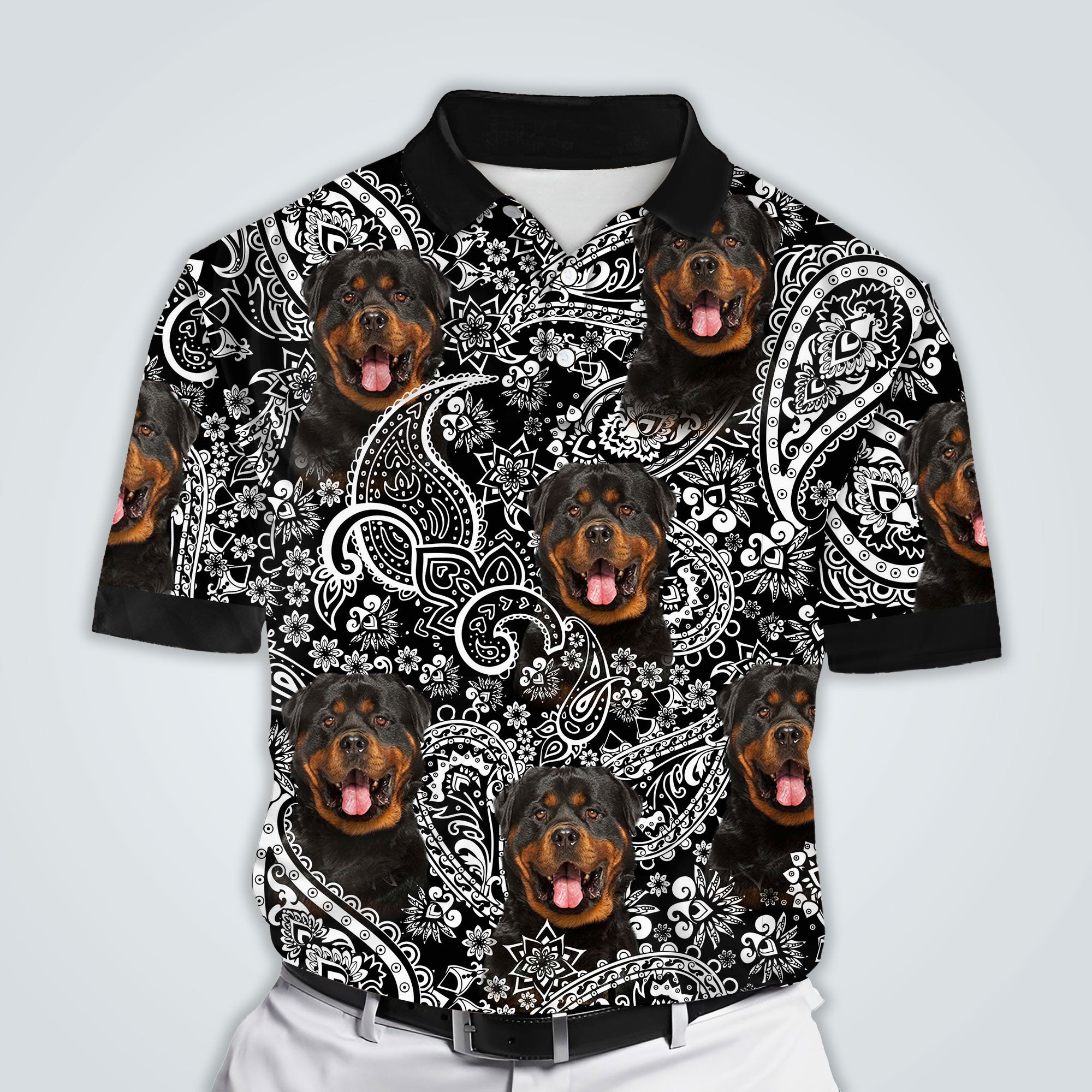 Image of Custom Black Flower Pattern Polo Shirt