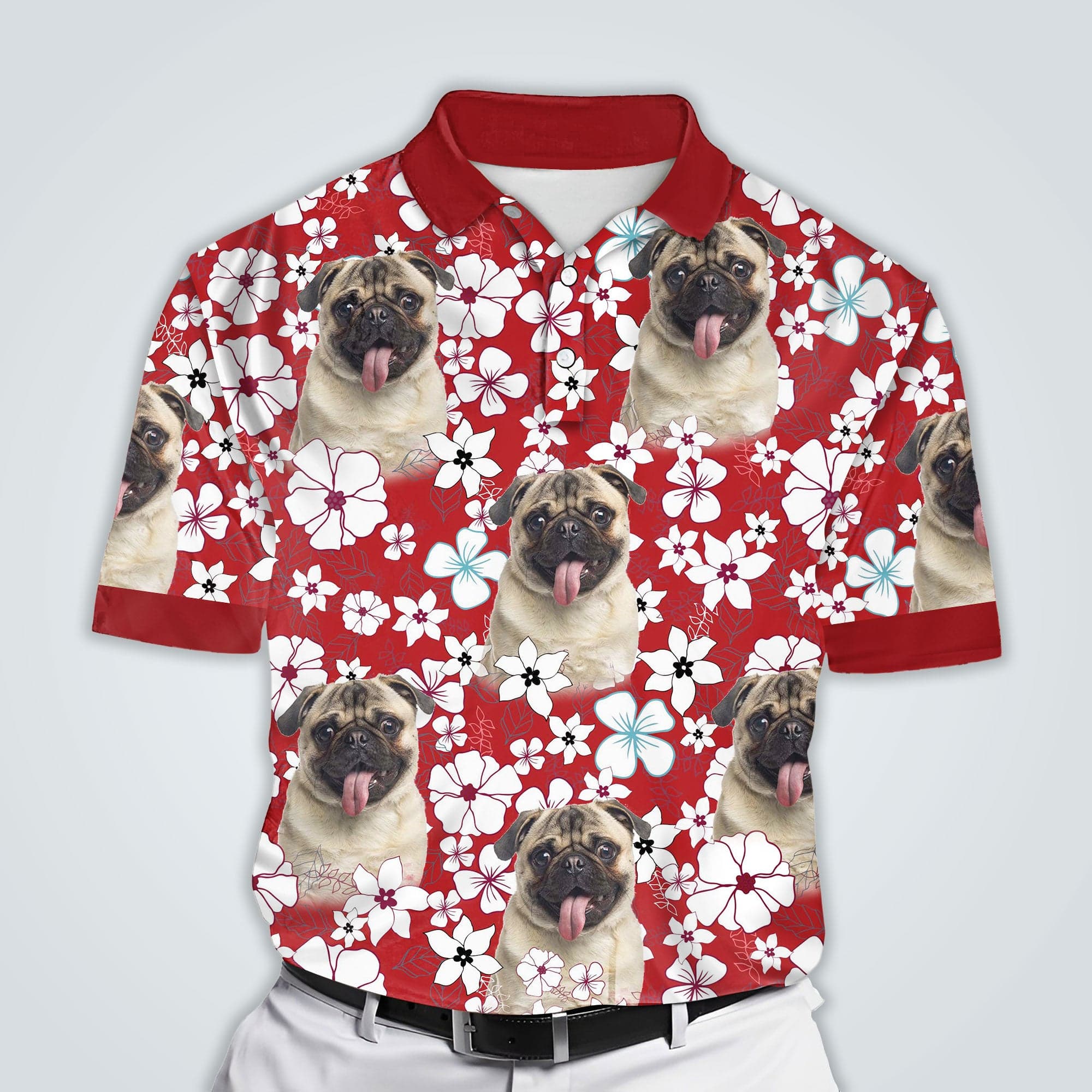 Image of Custom Red Flower Pattern Polo Shirt