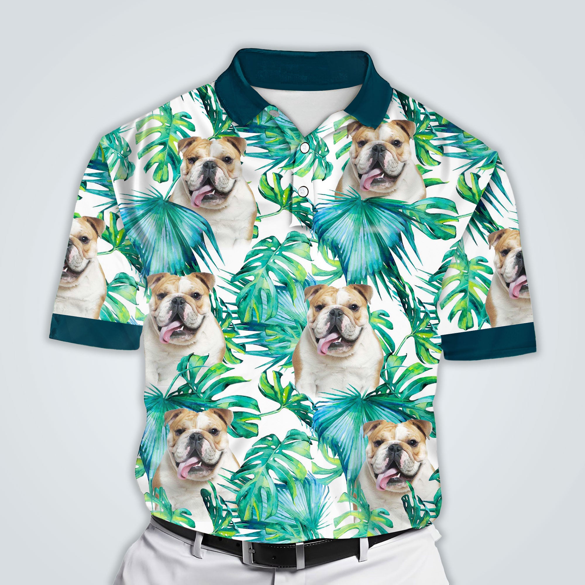 Image of Custom Green Leaves Pattern Polo Shirt