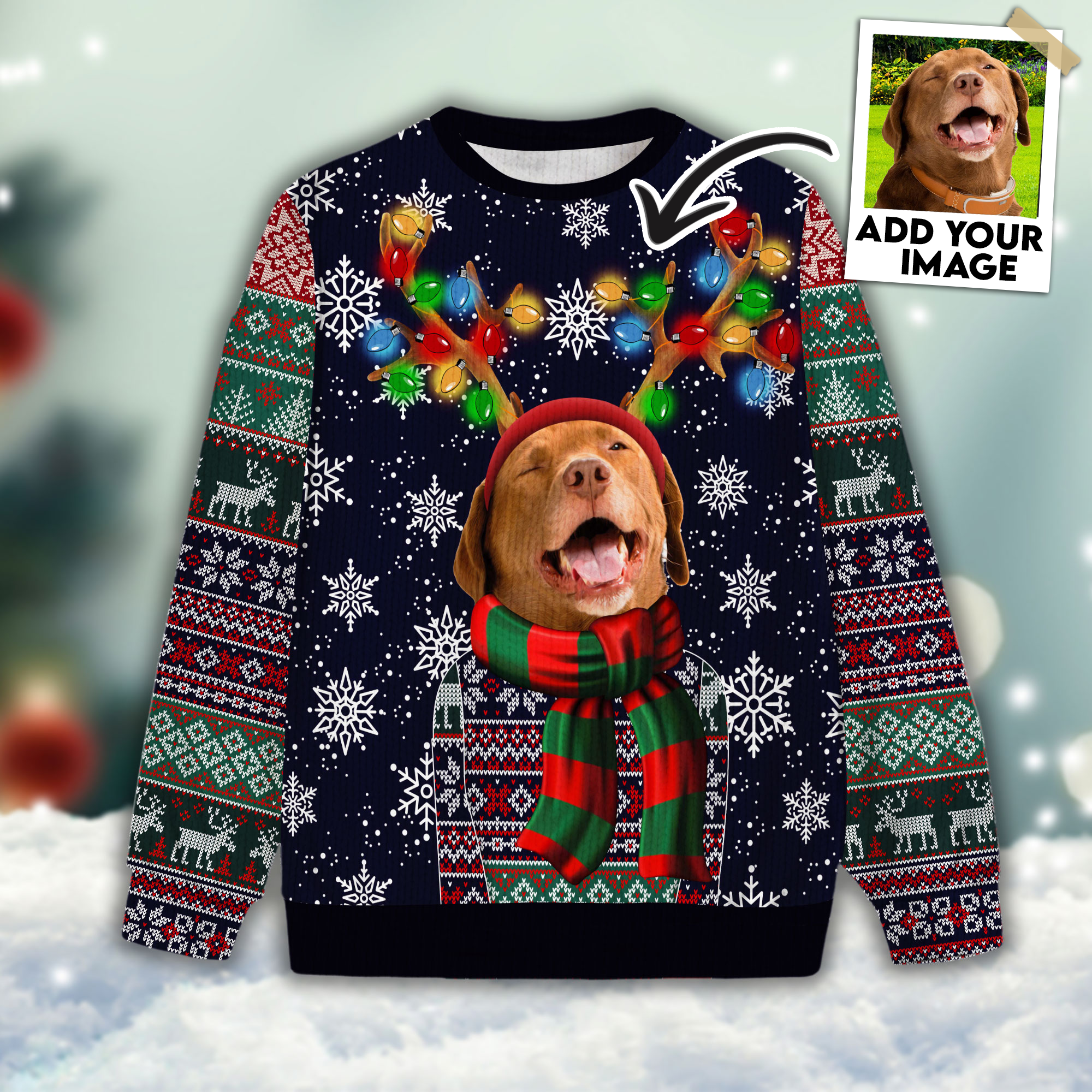 Image of Ugly Sweater All Over Print Custom Funny Reindeer Horn (Navy Color)