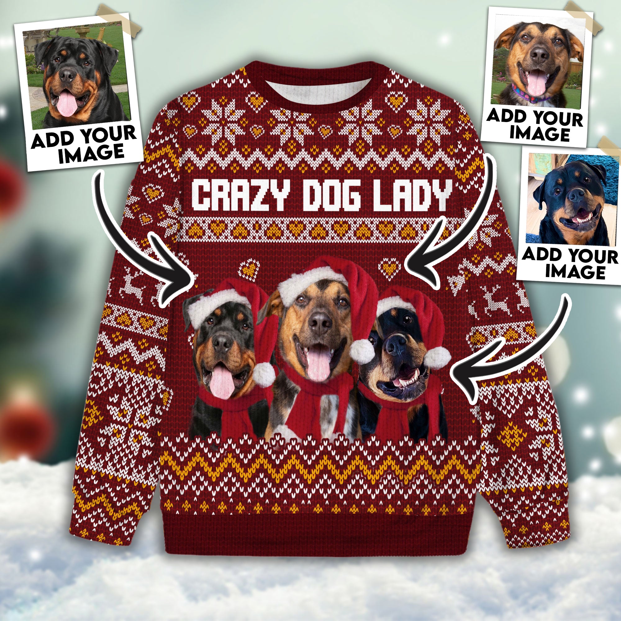 Image of Ugly Sweater All Over Print Custom Crazy Dog Lady (Rosewood Color)