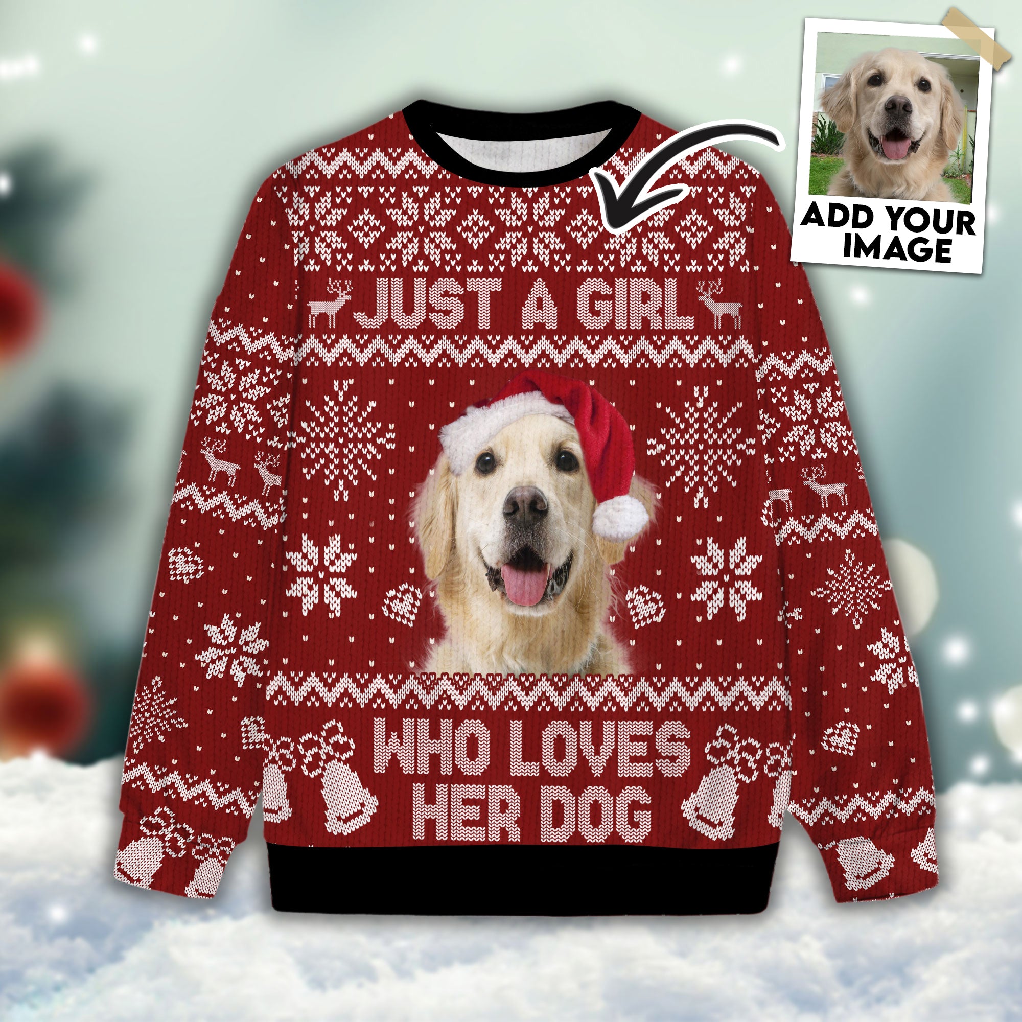 Image of Ugly Sweater All Over Print Custom Just A Girl Who Loves Dog (Red Color)