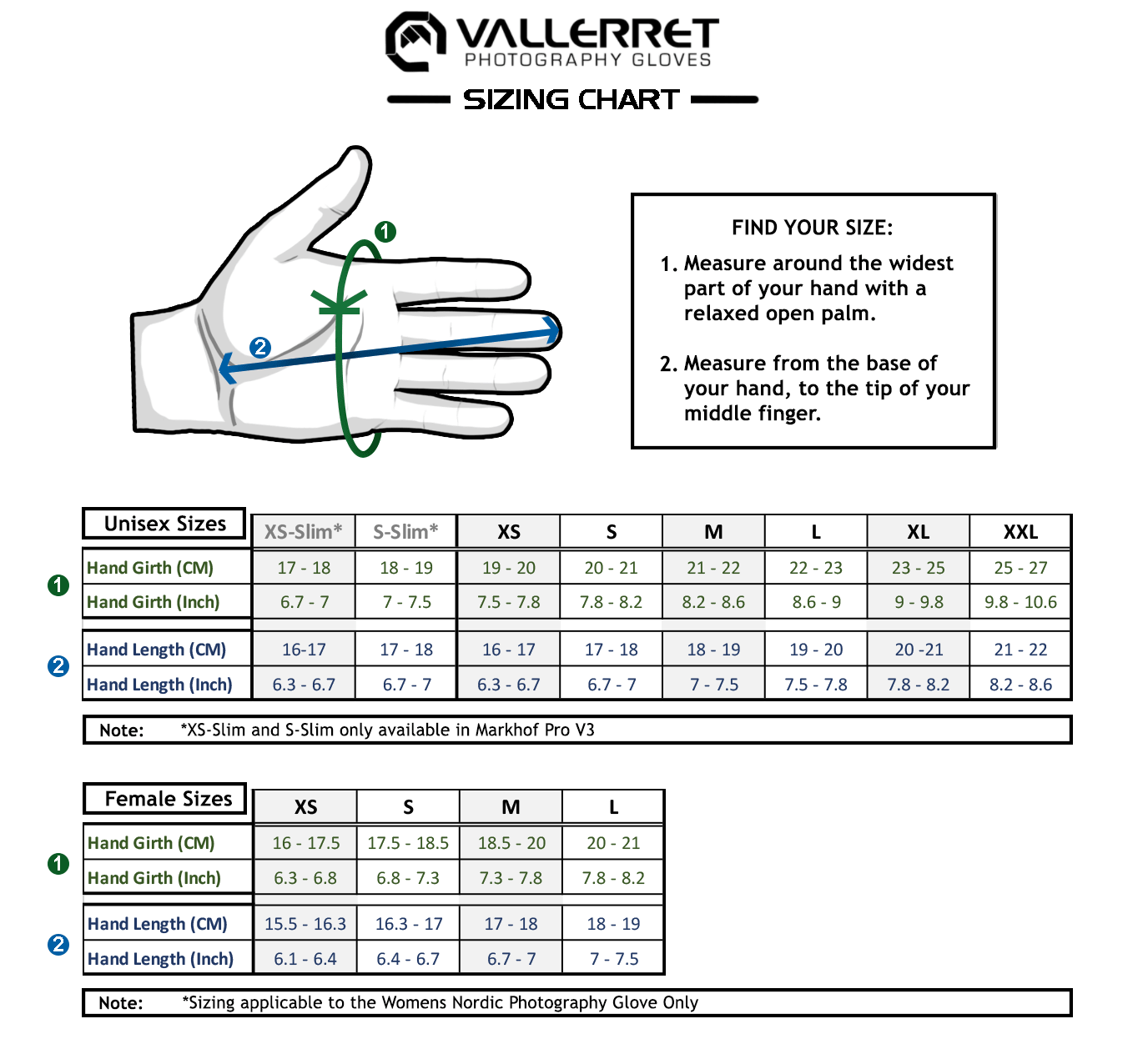 Vallerret Photography Glove Size Guide