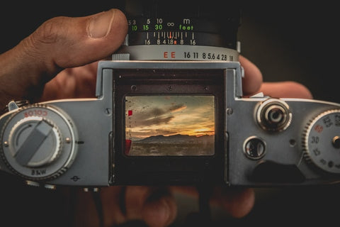 Looking through the film camera viewfinder