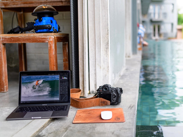 Lucky Camera Straps with Laptop by the Pool