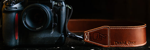 Camera Strap with leather embossing personalisation