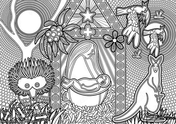 xmas nativity scene colouring single pdf colouring page'