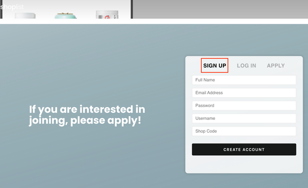 Shoplist how to sign up 
