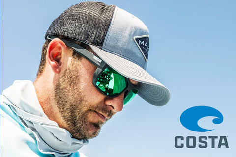 costa del mar man with sunglasses and costa logo