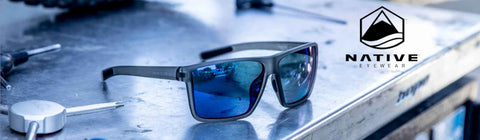 blue native eyewear sunglasses with grey background