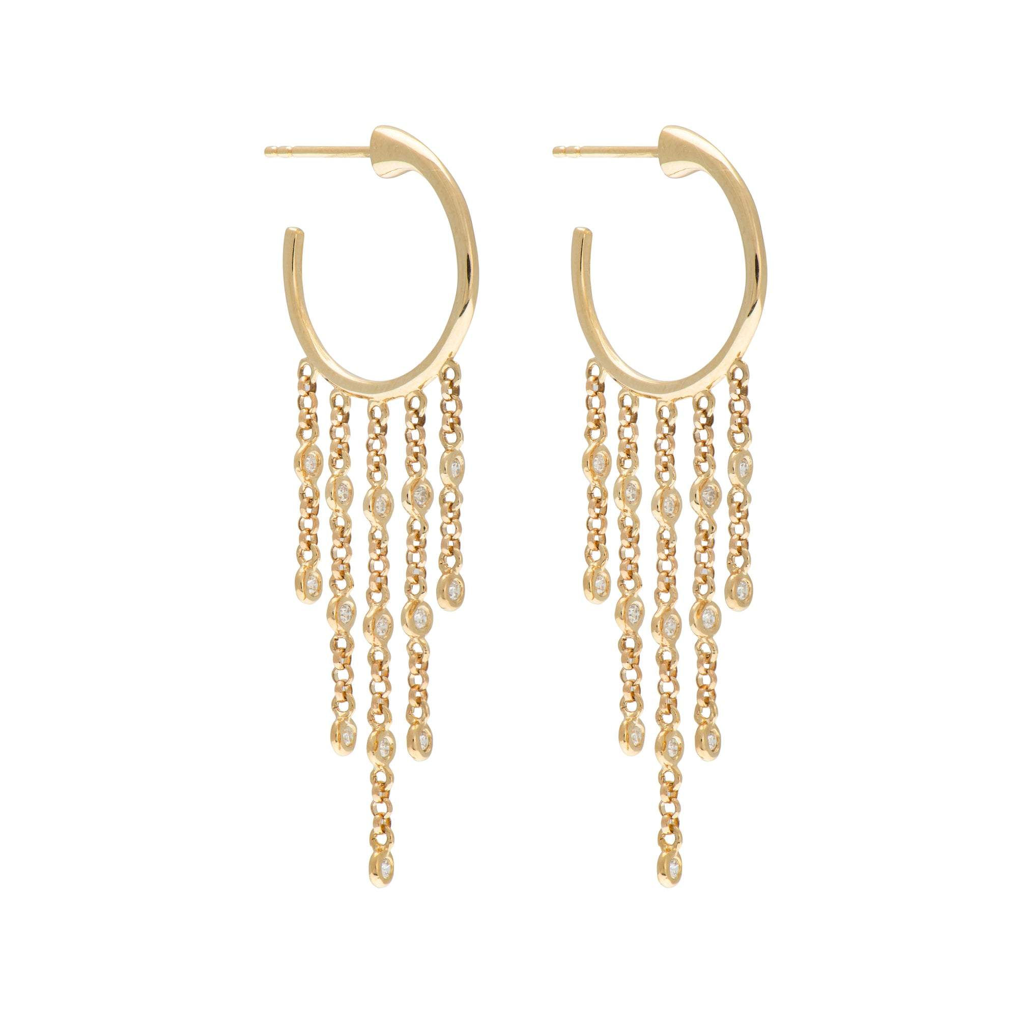 Gold Hoops With 5 Diamond Bezel Chain Drops – Ali Weiss Jewelry