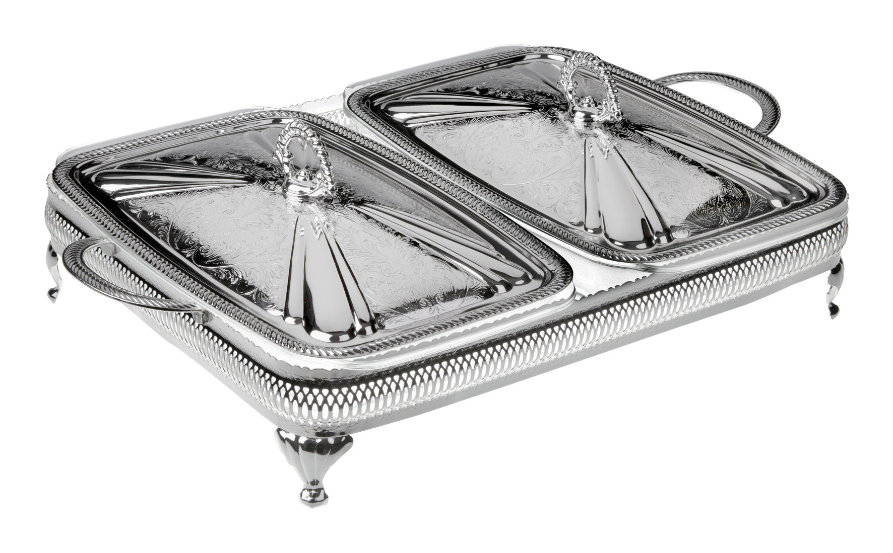 Queen Anne - Oval Tray with Handles - Silver Plated Metal - 45x25.5cm