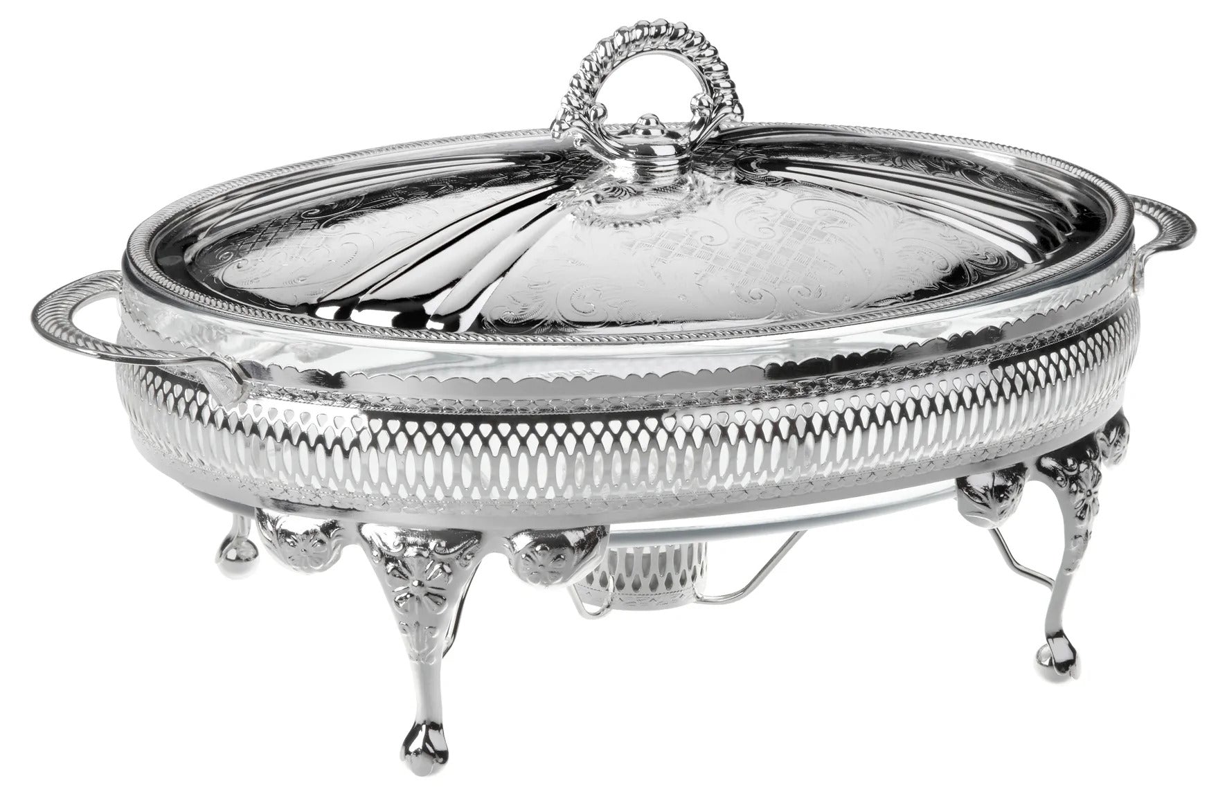 Queen Anne - Oval Tray with Handles - Silver Plated Metal - 45x25.5cm